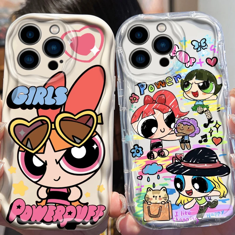 The P-Powerpuff Girls Cute For iPhone 15 14 13 12 11 XS X XR 8 7 6 6S Pro Max Plus Mini Wave Oil Phone Case Soft