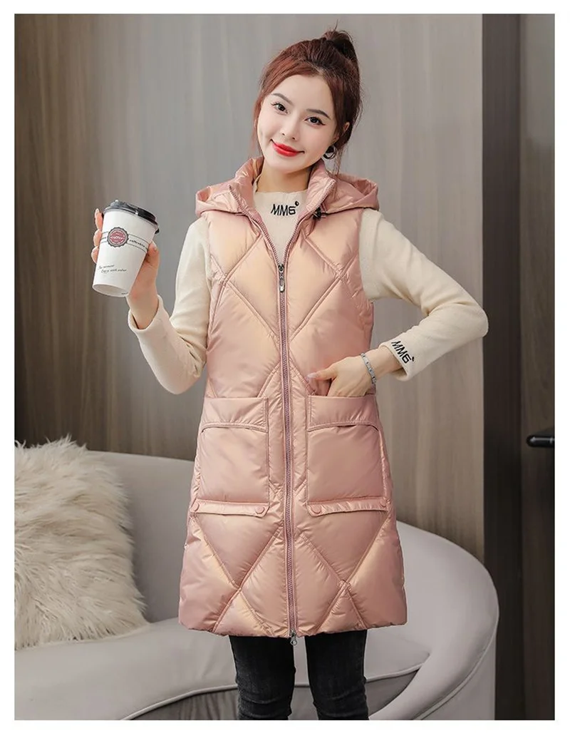 

Detachable Down Cotton Vest For Women In Autumn winter Mid To Long Style No Wash Cotton Vest Women's Shoulder Jacket New Trend