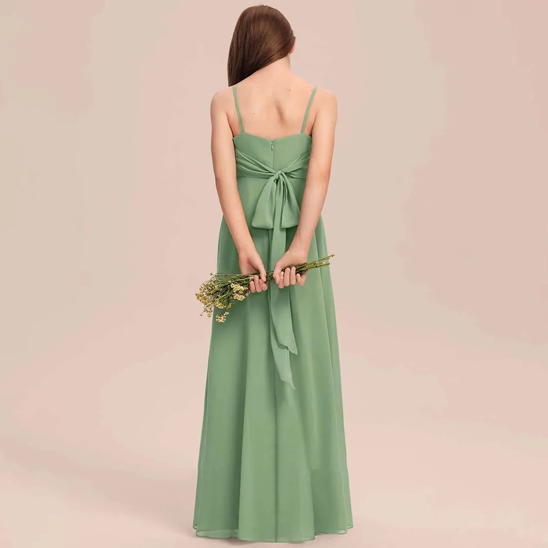 YZYmanualroom Chiffon Junior Bridesmaid Dress With Bow A-line Square Floor-Length 2-15T