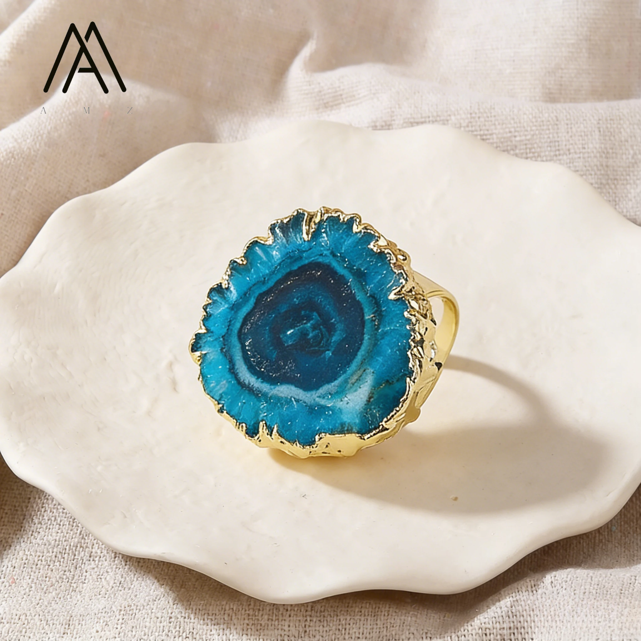 

Vintage Copper-Plated Women's Ring Irregularly Shaped Colored Gemstone Jewel Natural Sunflower Crystal Ring Adjustable for Women