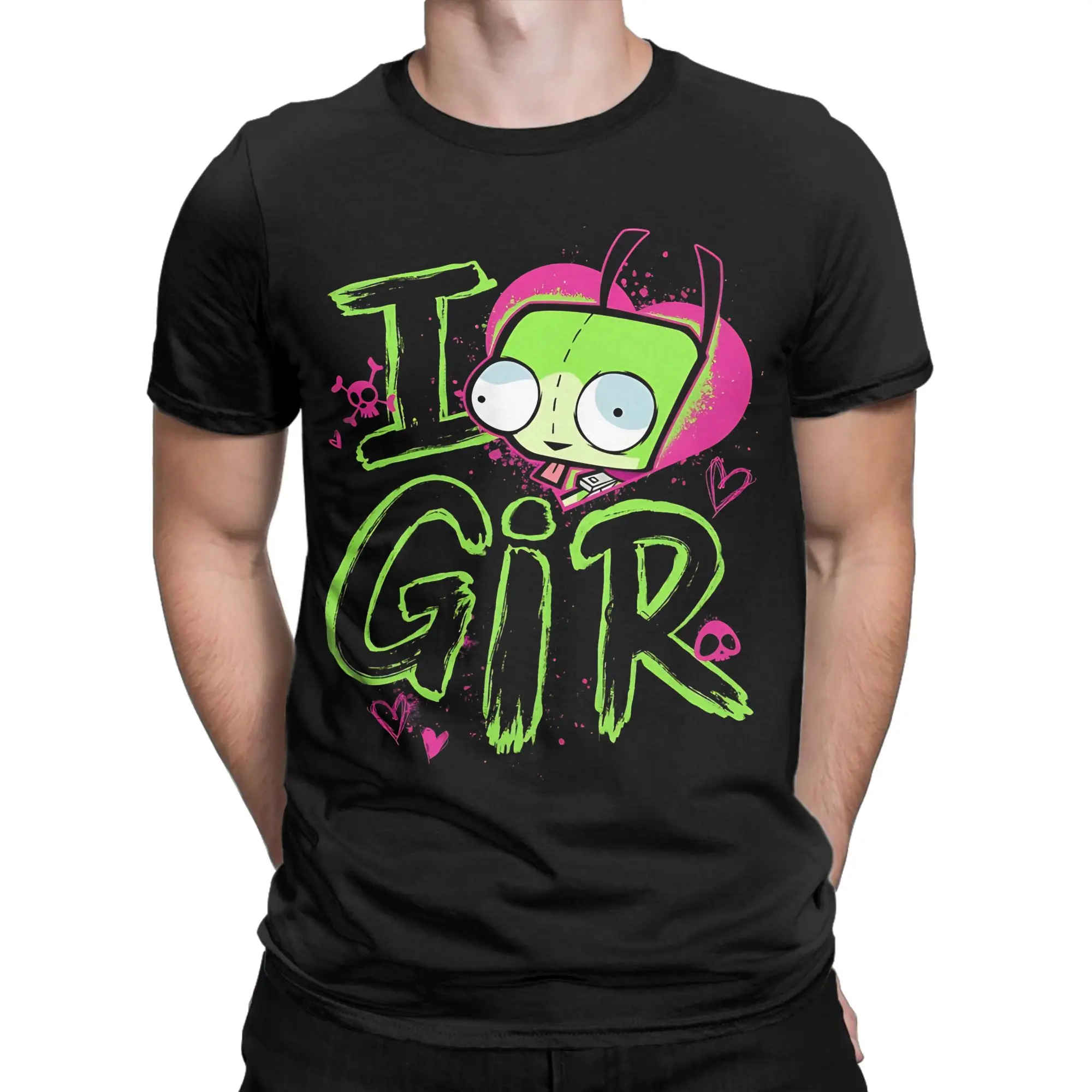 Valentine'S Day I Love Gir Retro Pop T-Shirts Men Invaders Zims Vintage Pure Cotton Tees O Neck Short Sleeve T Shirts