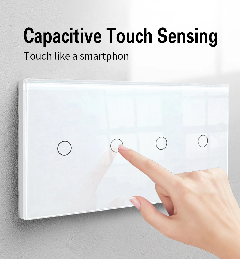 Eu Standard 220V 2gang 3gang 4gang 5gang 6gang 1way Light Touch Switch Wall Switch 157mm Length With Tempered Glass