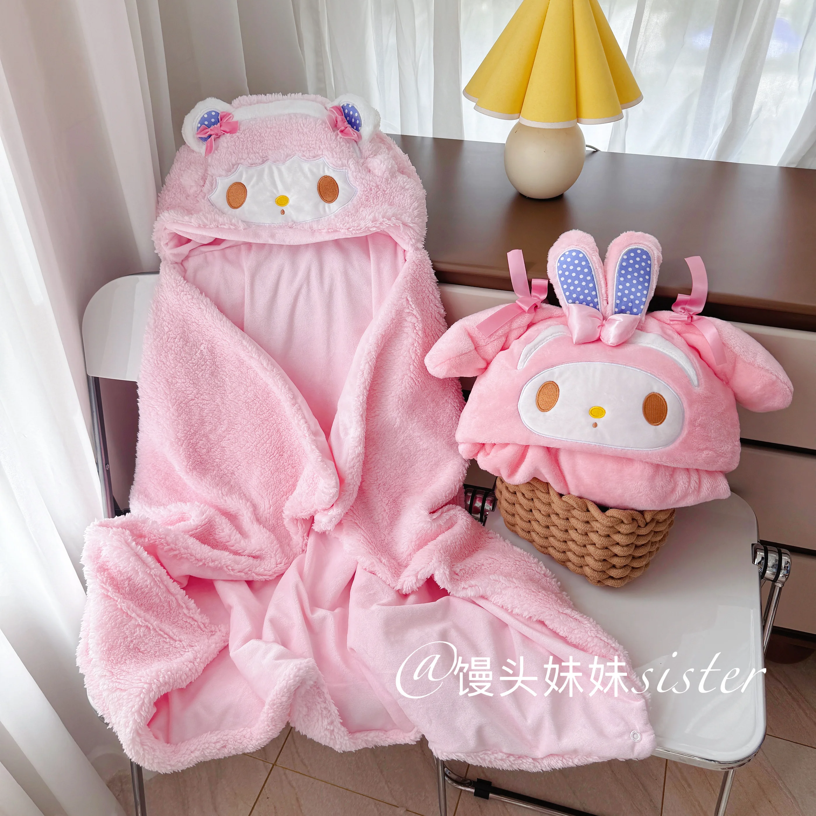 Sanrio My Melody Hooded Blanket Kawaii Hello Kitty Plush Hooded Cloak My Sweet Piano Warm Flannel Blanket Girl Xmas Gift