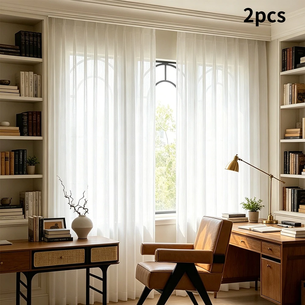 2Pcs Semi Sheer Privacy Curtain Panels, Dual Installation Options: Hooks & Grommet Top for Easy Mounting, Soft Fabric for Gentle