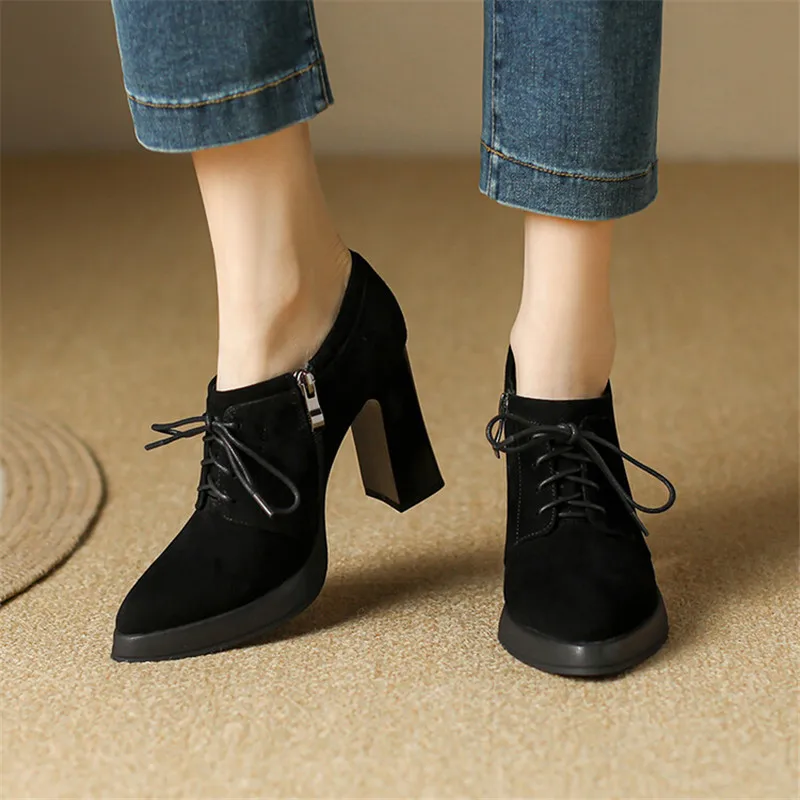 New Spring Genuine Leather Women Shoes Pointed Toe Women Pumps Shoes for Women High Heels Zapatos Mujer Loafers Ladies Shoes