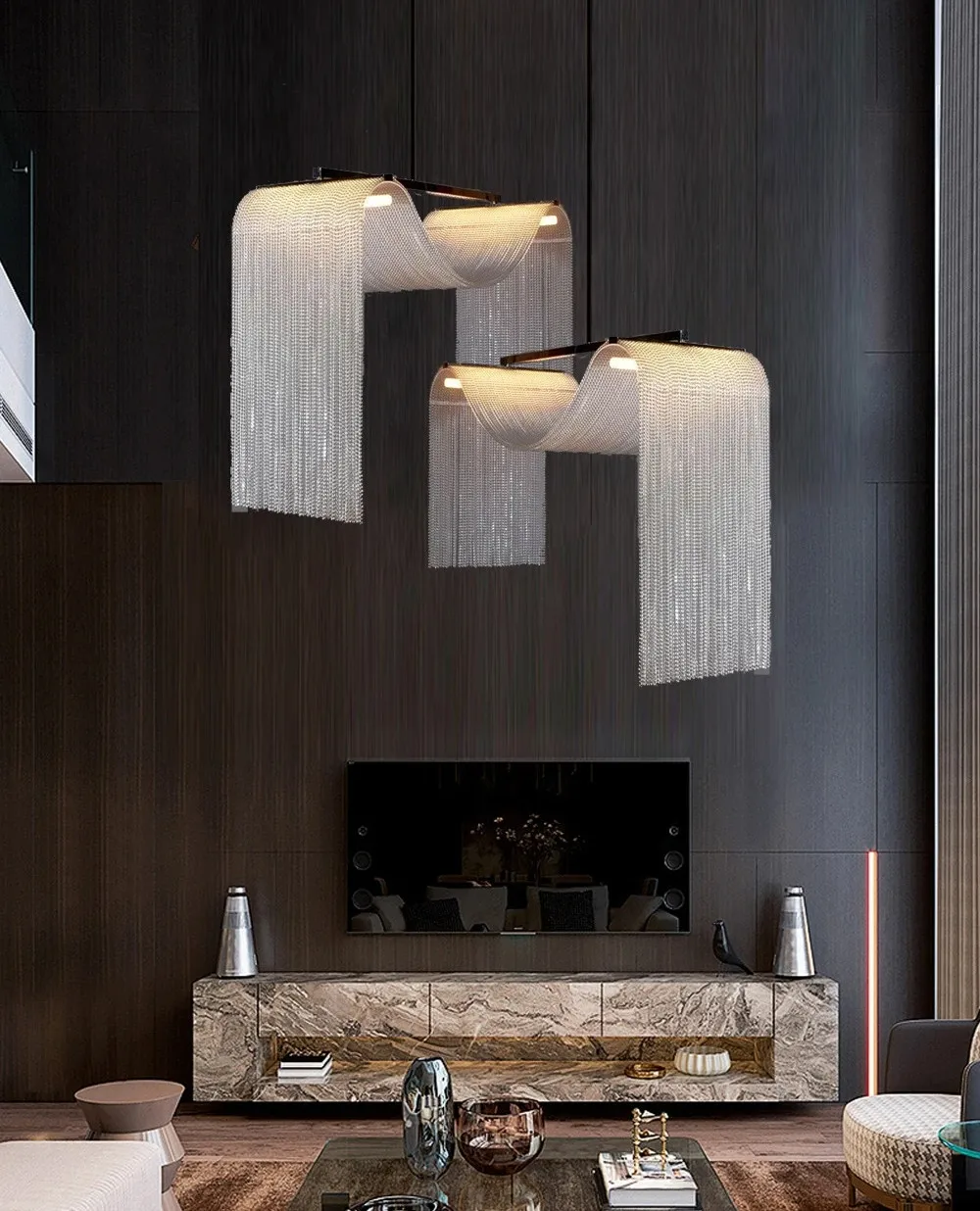 

Waterfall Tassel Metal Pendant Lights European Designer LED Home Decor Hanging Lamps for Ceiling Living Room Chandelier Lighting