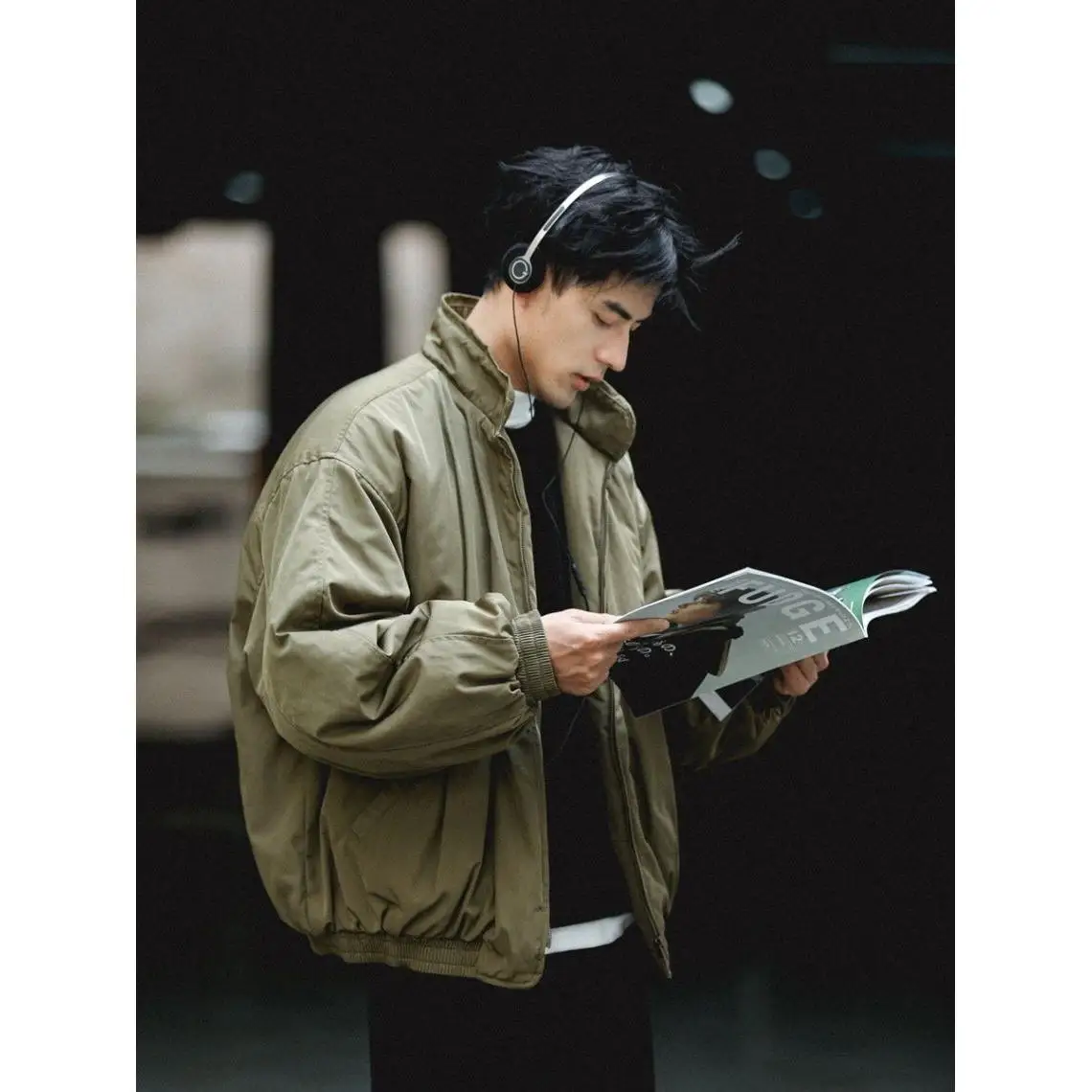 Retro Pure Color Autumn Winter Men's Cotton Jacket Stand Collar Workwear Warm Pilot Coat Loose Fit Polyester Fiber Long Sleev...