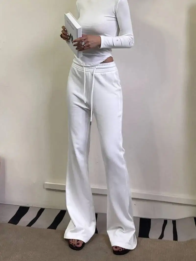 Neue Sport Freizeit Boden Hosen frauen Herbst Boot Cut Hosen Beiläufige Lose Mode Frauen Hosen 2025 Neue Weiß Koreanische 75X5
