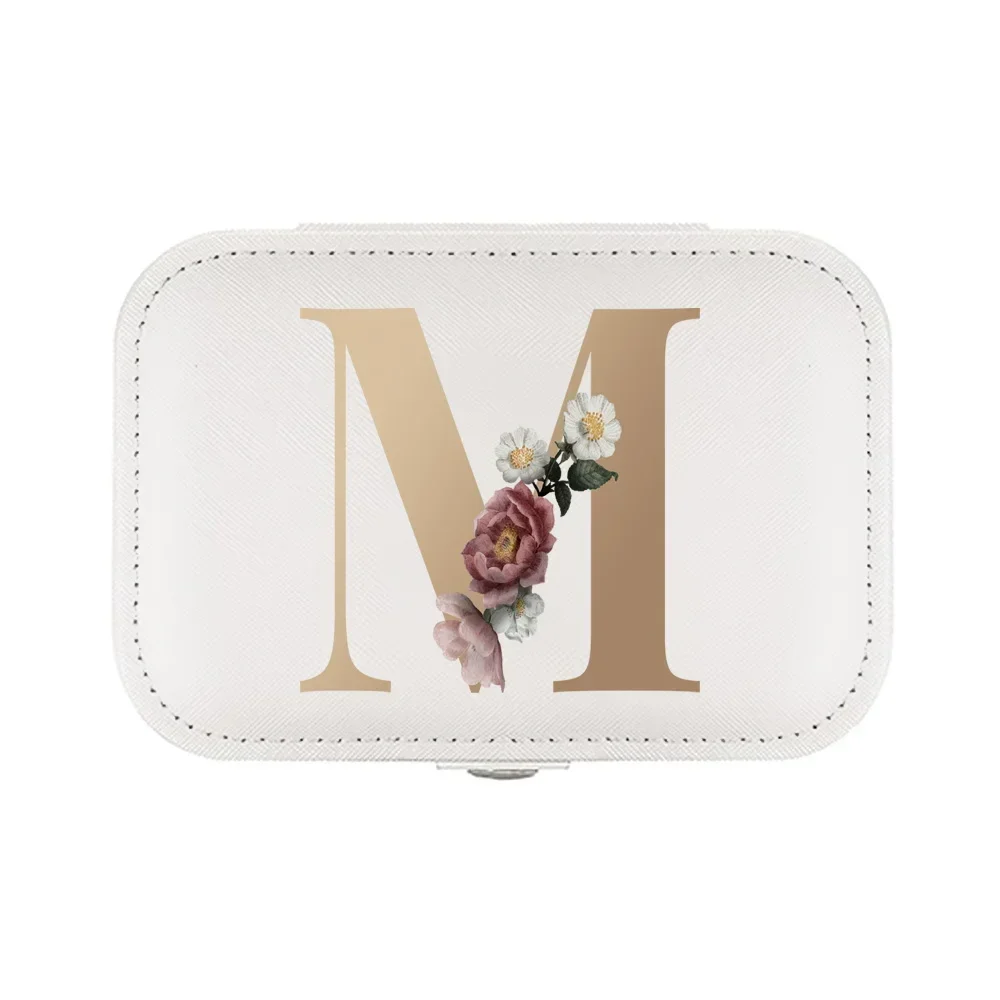 Earrings Storage Bag Jewelry Box Desktop Drawer Necklace Ring Holder PU Leather Organizer Display Golden Flowers and Letters2023