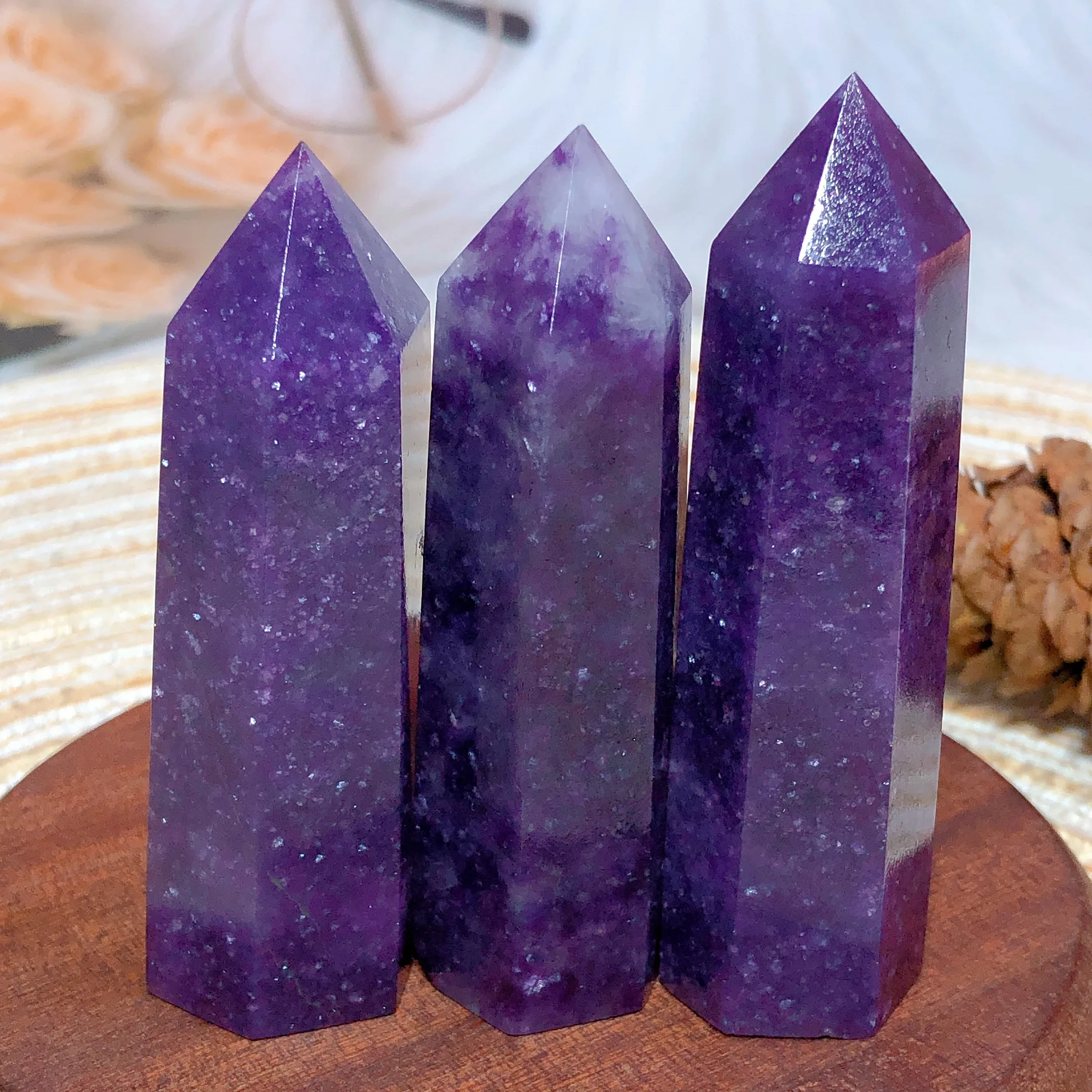 

Natural Crystals Lepidolite Silver Flash Tower Healing Desk Reiki Gemstone Home Decorations Room Decor Gift