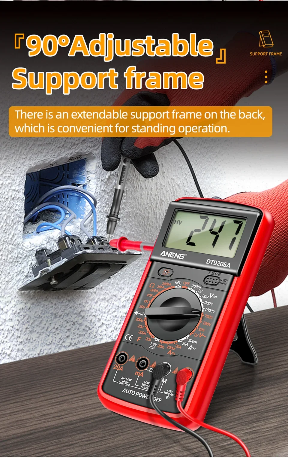 Professionelles Multimeter-Testgerät ANENG 1999 Counts Digital DT9205A-12 AC-Spannungsmessgeräte Hochpräzise Elektriker- und Mechanikerwerkzeuge – Detail 7