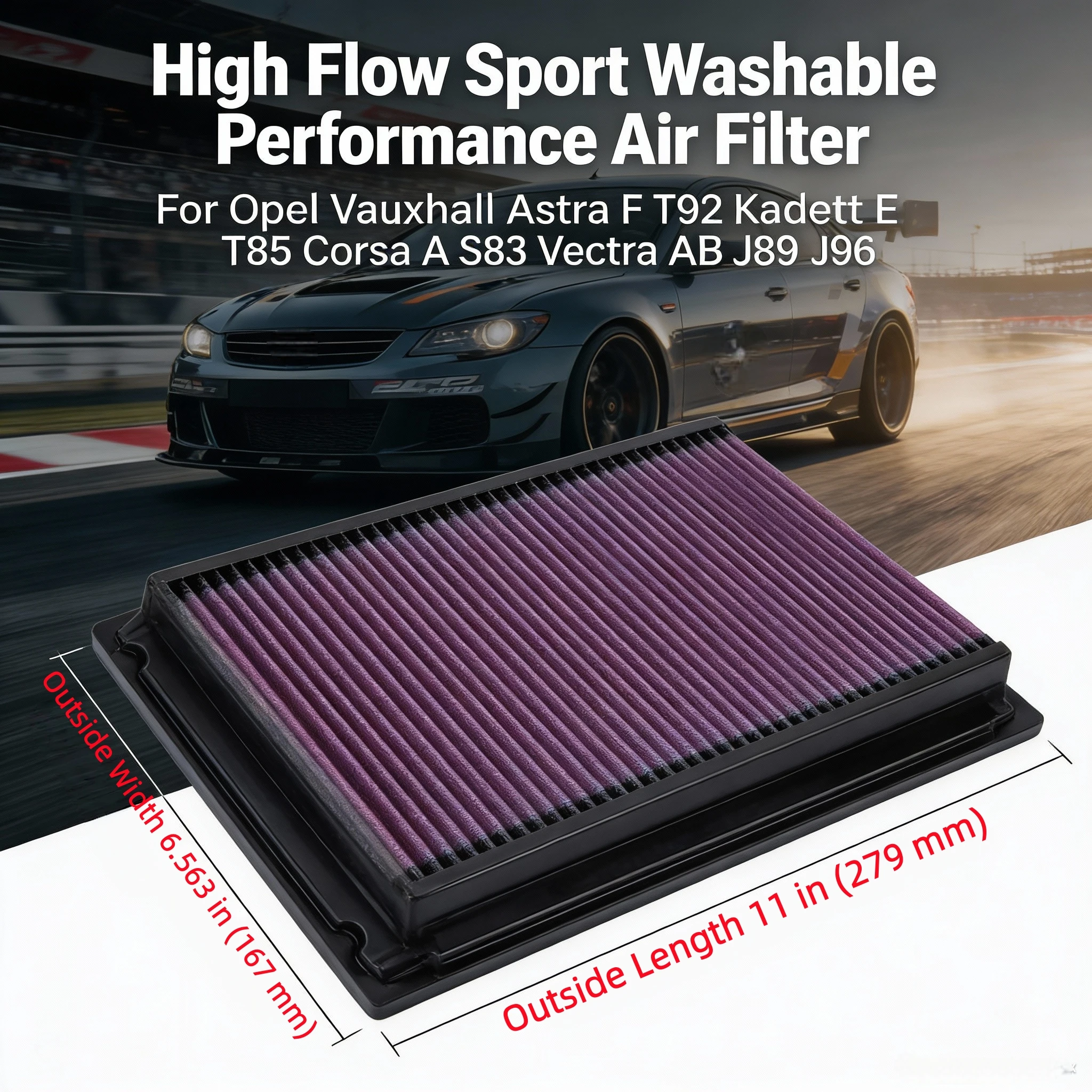 Para Opel Vauxhall Astra F T92 Kadett E T85 Corsa A S83 Vectra AB J89 J96 filtro de aire de rendimiento lavable deportivo de alto flujo 33-2031