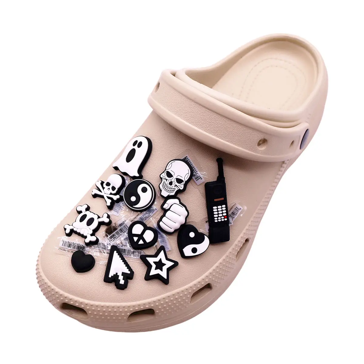 Dijes de PVC para zapatos, decoraciones originales de tono blanco y negro, Calavera fantasma de la muerte, hebilla superior de zapato Taichi,