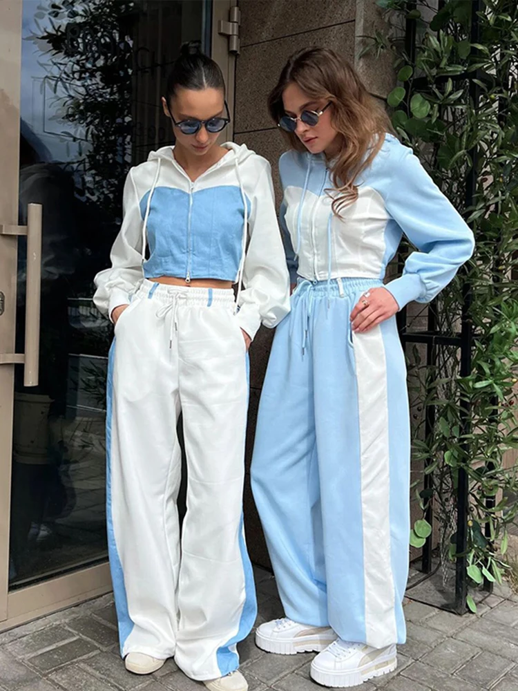

Casual Sport Women's Pants Sets Zipper Cardigan Short Jackets Women Fashion Contrast Color Jacket Pant Sets Female Sport Set