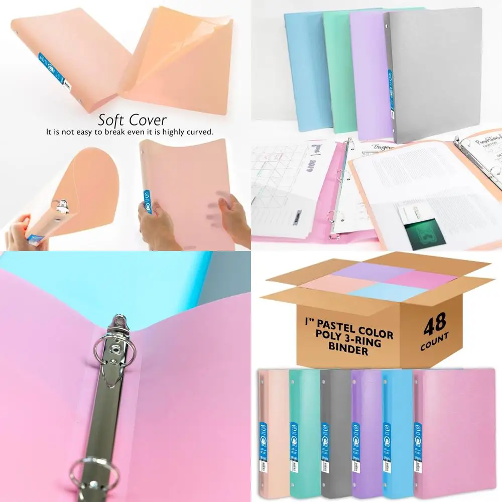 

1-Inch Pastel Color Round Ring Binder, 175-Sheet Capacity, Ideal for School, Home, or Office, 48-Pack
