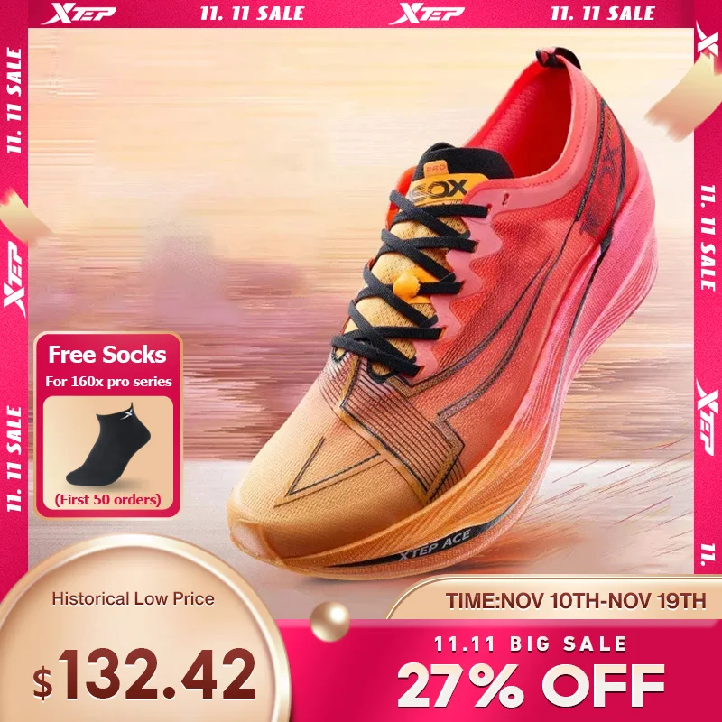 

Xtep 160X 5.0 Pro кроссовки мужские с карбоновой пластиной профессиональная спортивная обувь для марафона PB удобные нескользящие кроссовки 977319110039