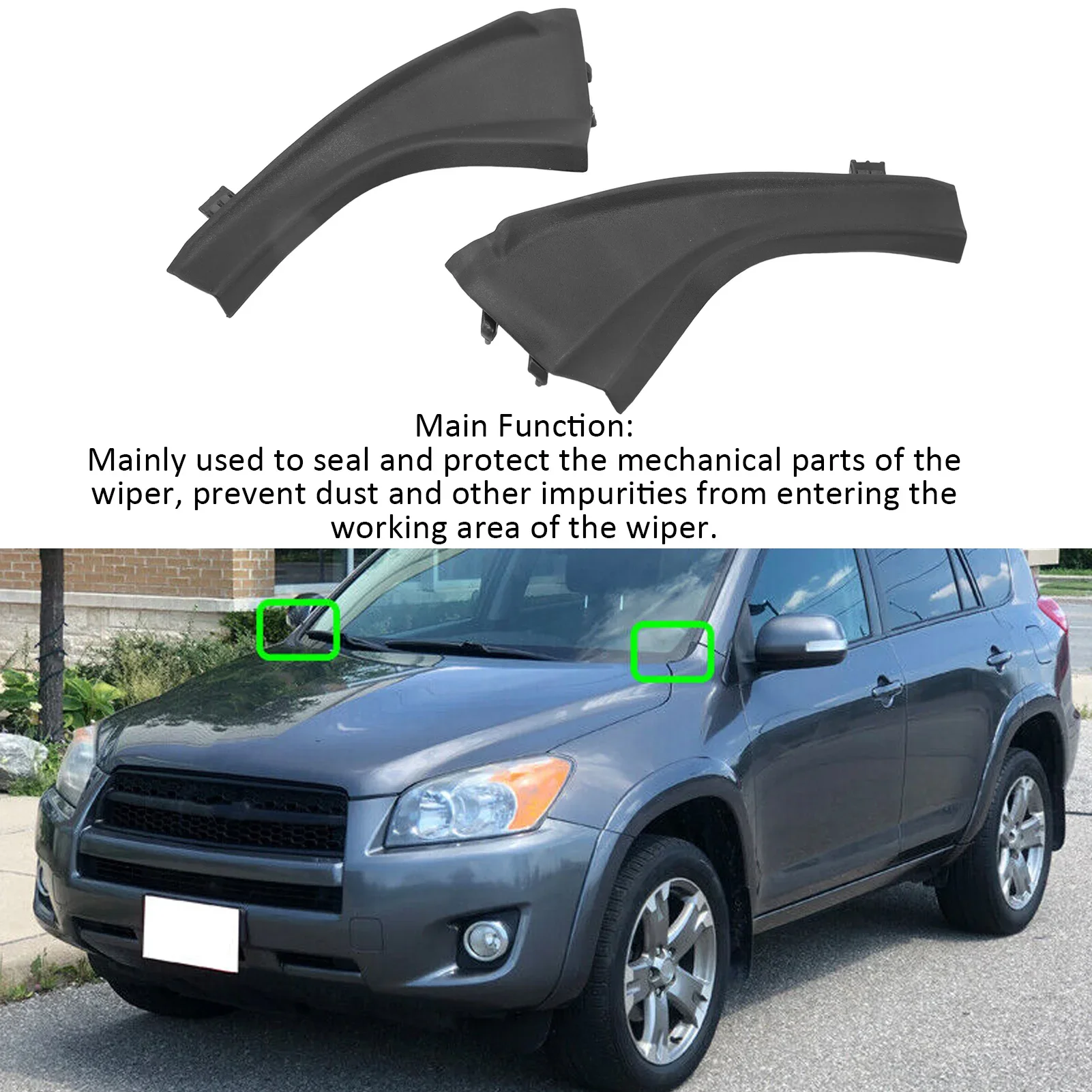 

Front Wiper Side Cowl Extension Seal Cover Trim 53867 42012 Right Left Black Fit For RAV4 2006 To 2012