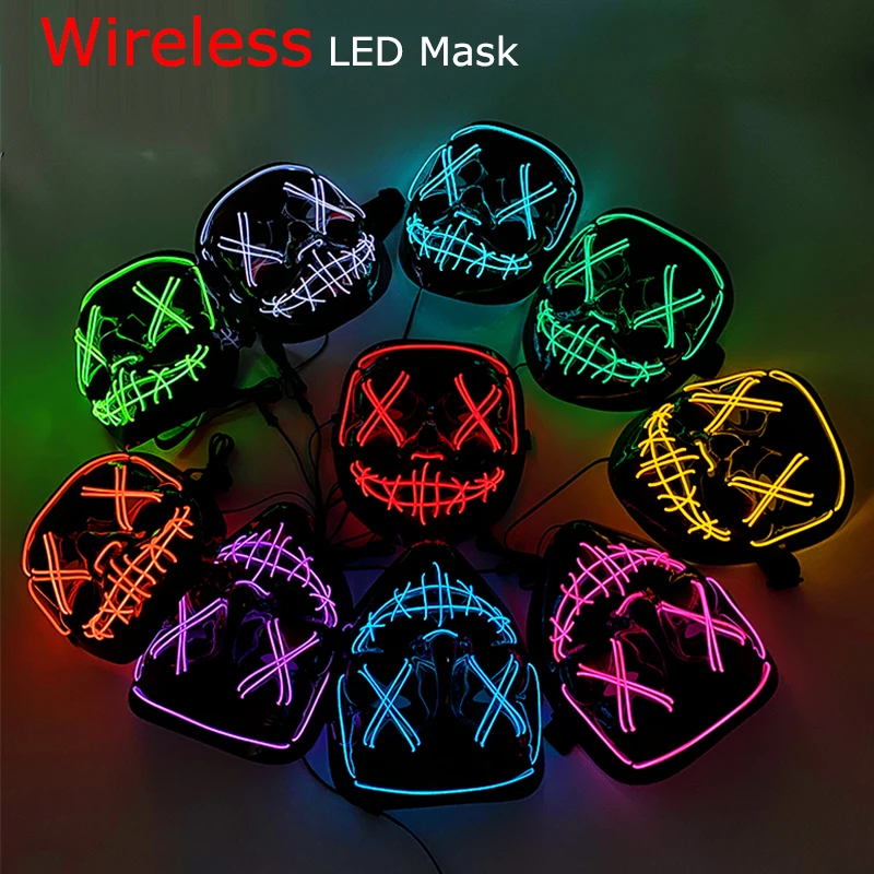 1szt Bezprzewodowa neonowa maska LED na Halloween Rękawiczki LED z czaszką Masque Masquerade Party Props Glow in the Dark Horror Cosplay Mask