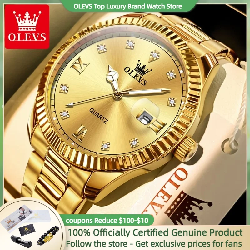 OLEVS Luxus Marke Original Uhr Mann Elegante Gold Auto Datum Hand Uhr Quarzuhr für Männer