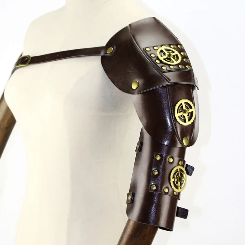 

Steampunk Arm Guard Retro Gear Mechanical Medieval Cyberpunk Leather Shoulder Armor Archer Shield Prop Cosplay Anime Accessory