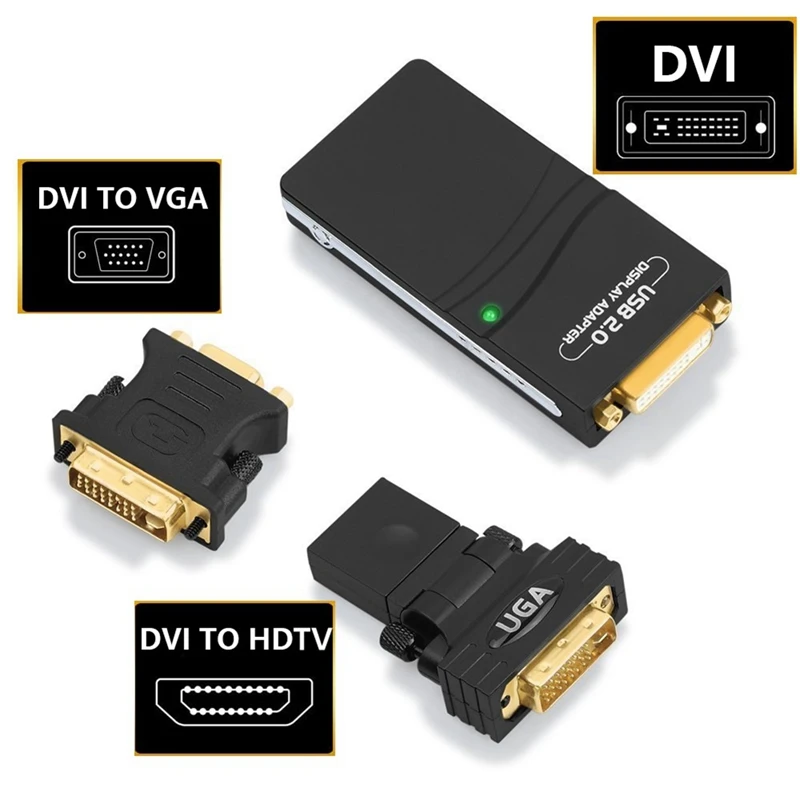 External Graphic Video Adapter USB 2.0 To DVI/VGA/-Compatible Multiple Monitors Display Extend/Mirror For Windows Durable