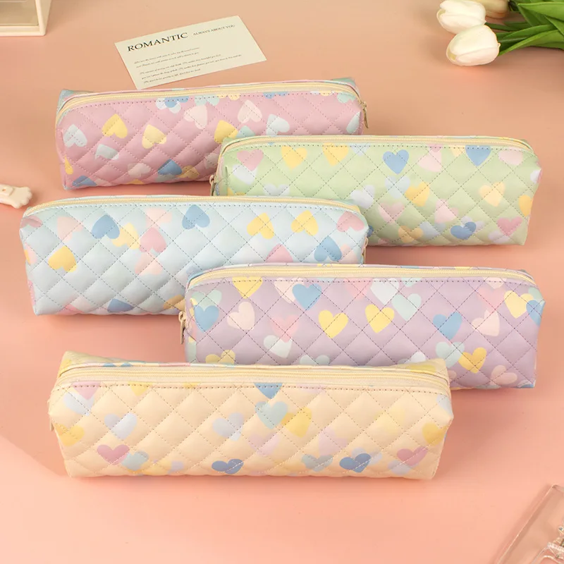 Heart Pattern PU Waterproof Pencil Case,Fashion Large-Capacity Pencil Bag,Student School Supplies,Back-to-School Essentials