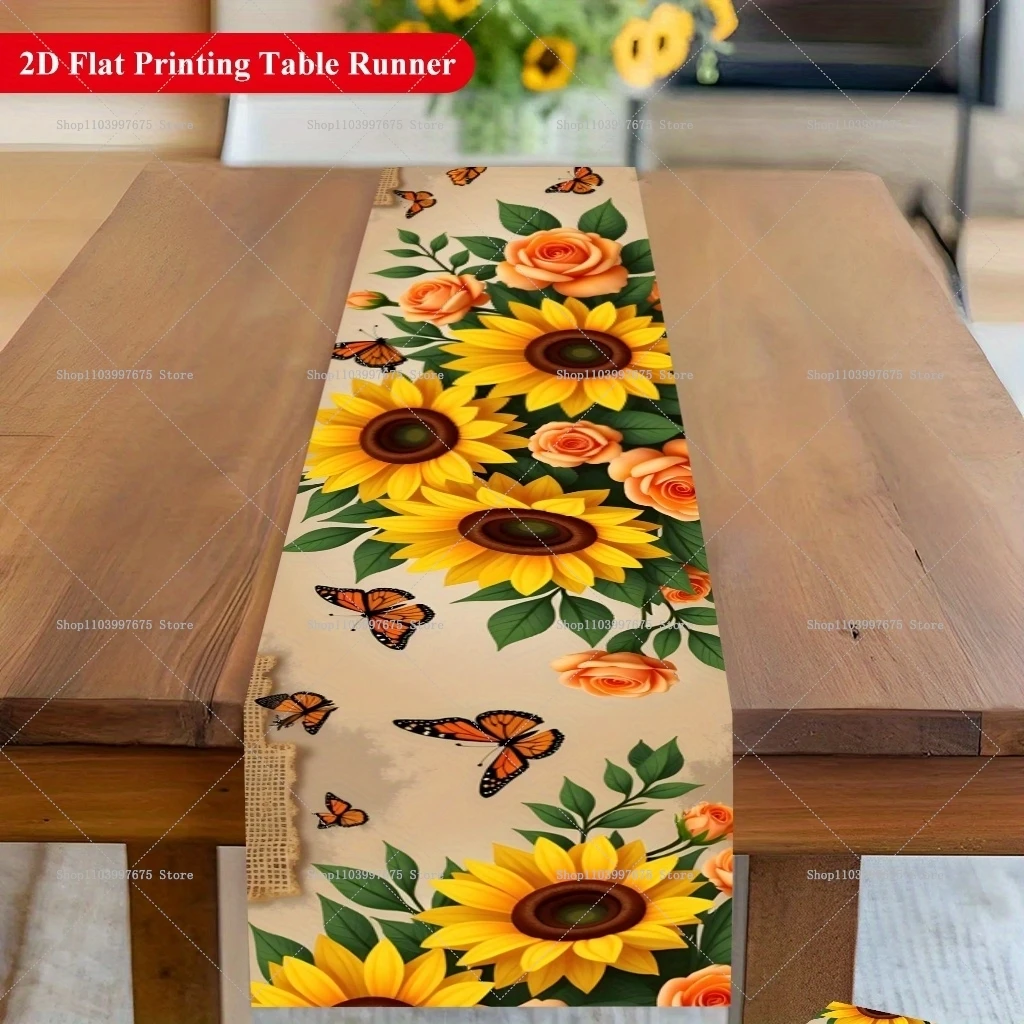 1pc 2D Sunflowers Holiday Party Decor Indoor Kitchen Dining Tables Home Decorations Table Runner Celebrations Everyday Decor