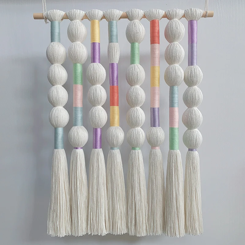 #￥Handwoven WallHanging Natural Cotton Coastal Style for Nursery Room Pediatrician Festive Children Holiday Accent Doctor Office