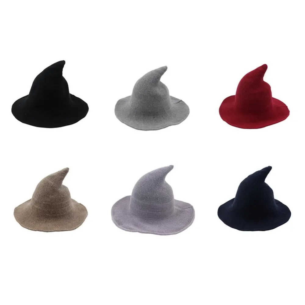 

2025Halloween Witch Hat Diversified Along The Sheep Wool Cap Knitting Fisherman Hat Female Fashion Witch Pointed Basin Bucket