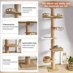 Multi-Level with Scratching Post Hammock Adjustable Wooden Cat Tree House Pet Activity Center Pet Kitten Climbing Toy Cat Tower