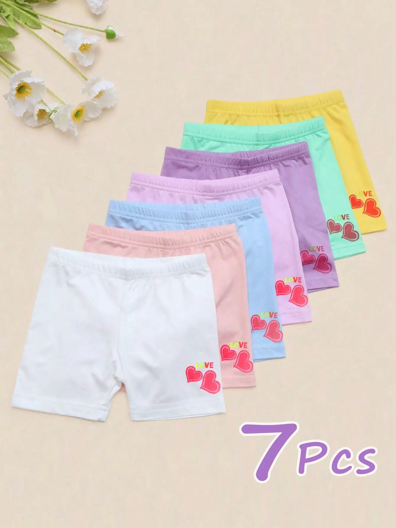 Bestseller 7-teiliges Set Bequeme Kleinkind-Mädchen Radlerhosen Atmungsaktive Freizeithosen Polyester-Spandex Kinder-Unterhosen für 2-11 Jahre