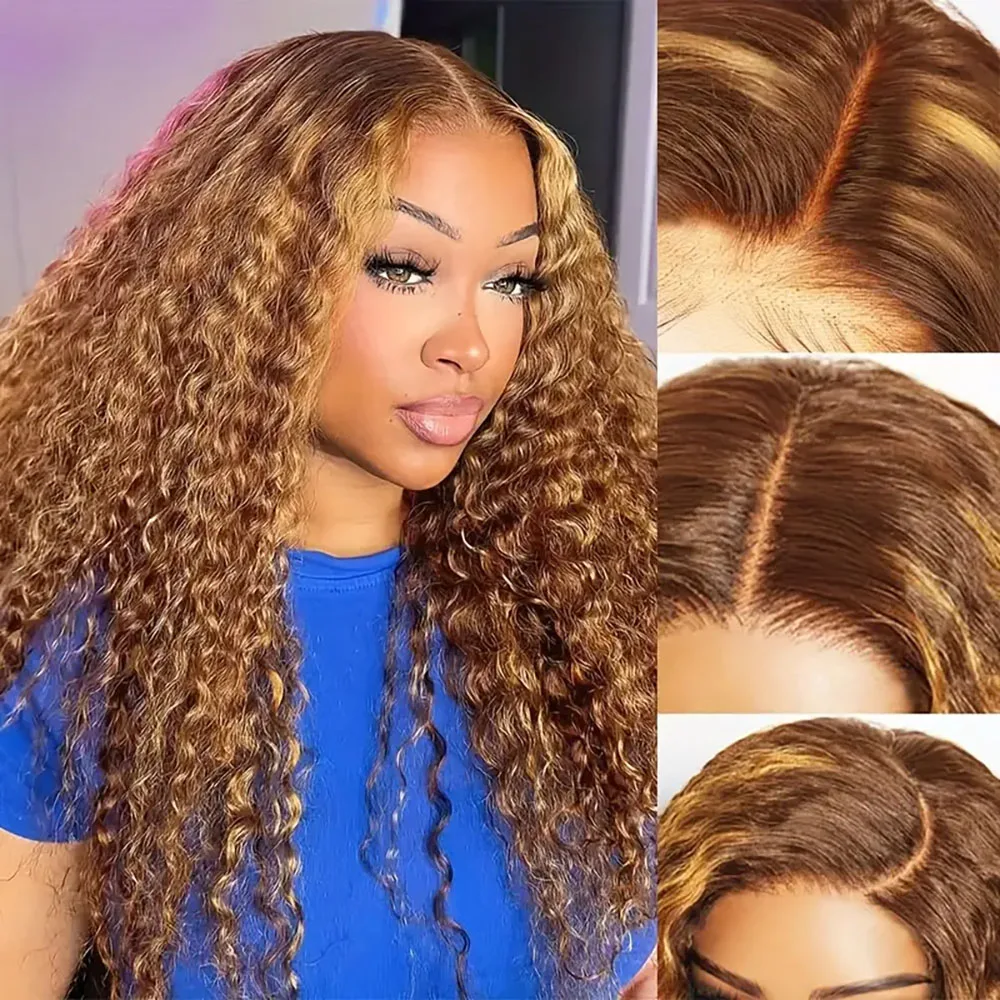 

Pre Plucked 4/27 Highlight Deep Wave Lace Front Wigs Human Hair 13X4 Transparent Lace Frontal Wig 200 Density