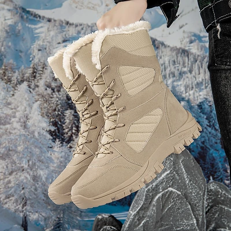 Winter Snow Boots Men Women Warm Fur Lined High Top Non Slip Outdoor Soft Thick Plush Waterproof Couple Boots