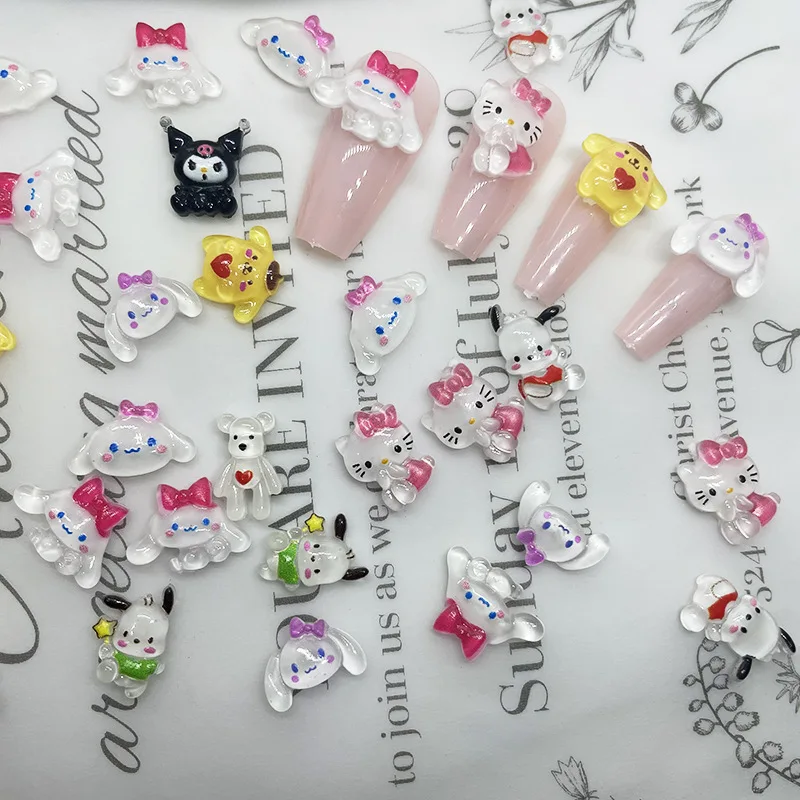 Sanrioed Hello Kitty Nail Charms Kawaii Cartoon Kuromi Nail Jewelry Rhinestone Gems for Manicure Decration Accessories