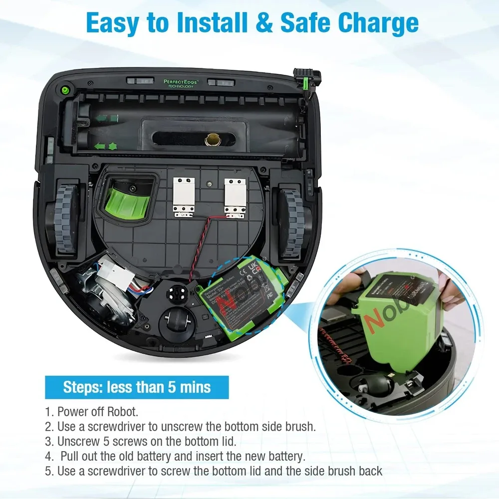 Imagem -05 - Nobi Substituição Ion Bateria de Lítio Peças Irobot Roomba s9 Mais 9550 s9 9150 Varrição Robot Vacuum Series 14.4v 75wh 5200mah