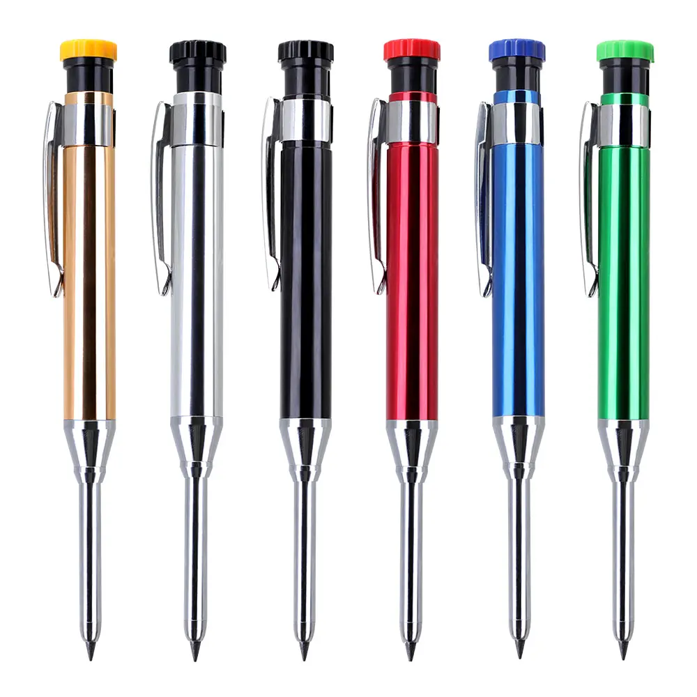 

6Pcs/Set 2.8mm Metal Solid Carpenter Pencil Set With Pencil Cap Built In Sharpener Deep Hole Marker Marking Tool Drawing Tool ﻿