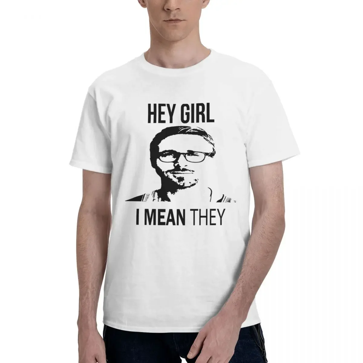 Ryan Gosling Meme Hey Girl T Shirt Men's Pure Cotton Vintage T-Shirt Crewneck Tee Shirt Short Sleeve Tops Summer