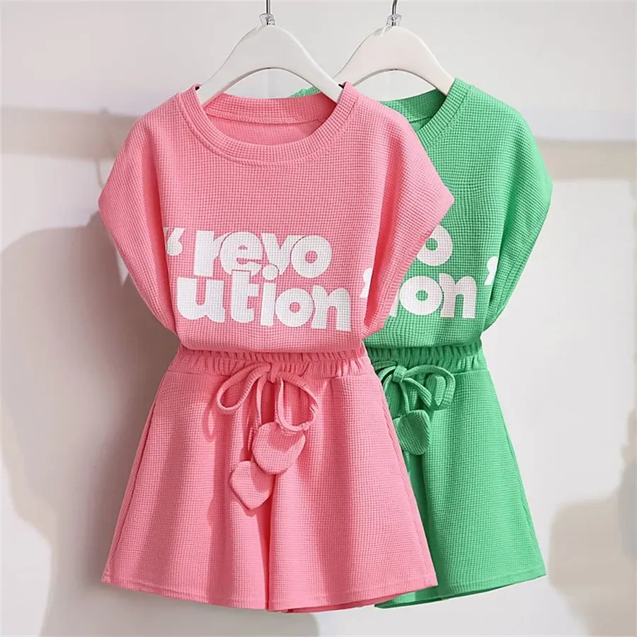 

3-13 Years Girls Summer Outfits Kids Sleeveless Shirt Tops and Loose Shorts Toddler Girl's Summer 2 Piece Clothing Sets 6 8 10 9