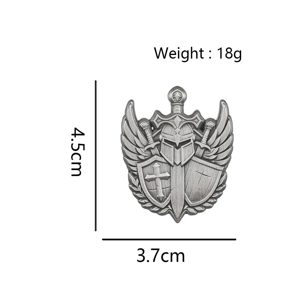 Mittelalterlicher Kreuzritter-Emblem-Pin, Templerhelm-Schwert-Brosche, geflügelter Schild-Kreuz-Abzeichen, Anstecknadeln, Fantasy-Gaming-Schmuck für Fans – Detail 2