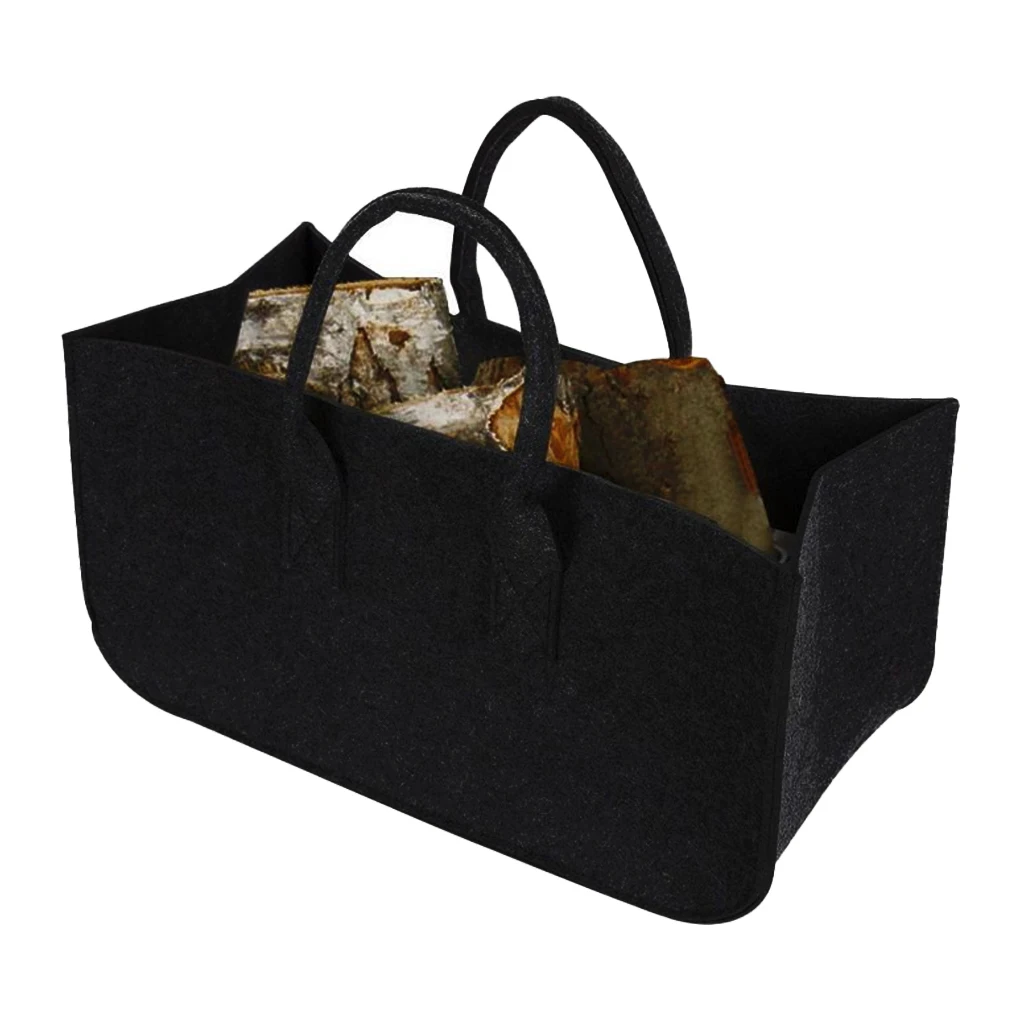 Durable Firewood Bag Non-woven Fire Storage Bag Felt Double Handle Opening Shopping Bag Felt Wood Fire Clothes Quilt Storage Bag