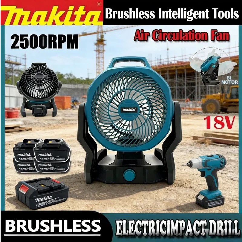 

Беспроводной вентилятор Makita, портативный напольный вентилятор для кемпинга и рабочего стола, совместимый с аккумуляторами BL1830, M18, DCB200, 18В