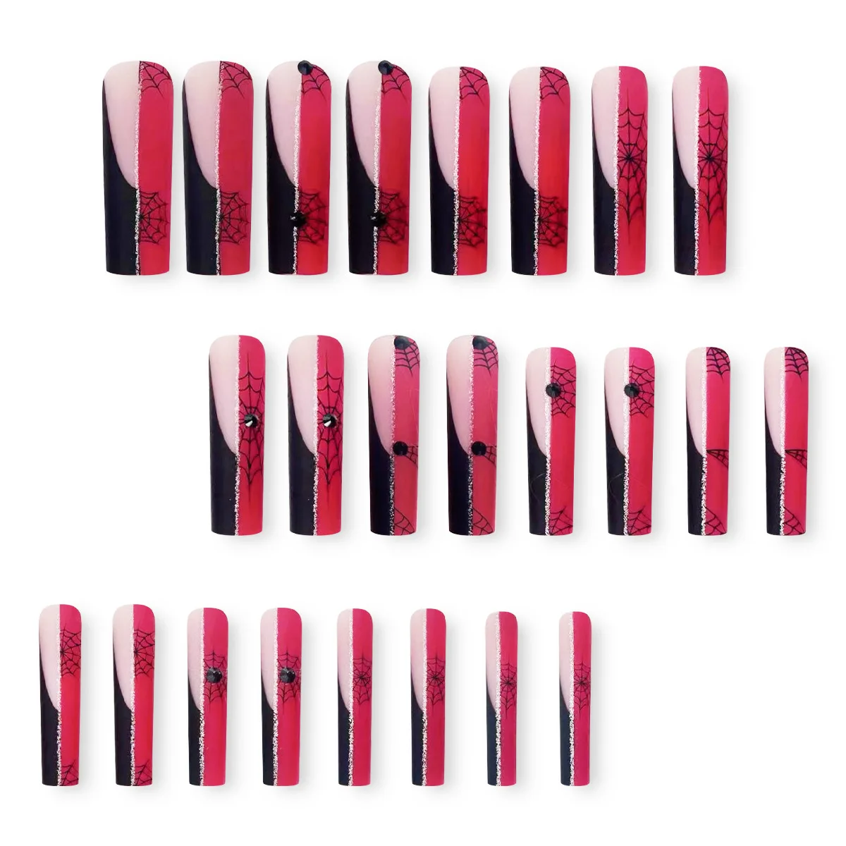 24szt Extra Long Ballet Fake Nails Red Black Color Spider Decor False Nails Full Cover Wearable Halloween DIY Press On Nails