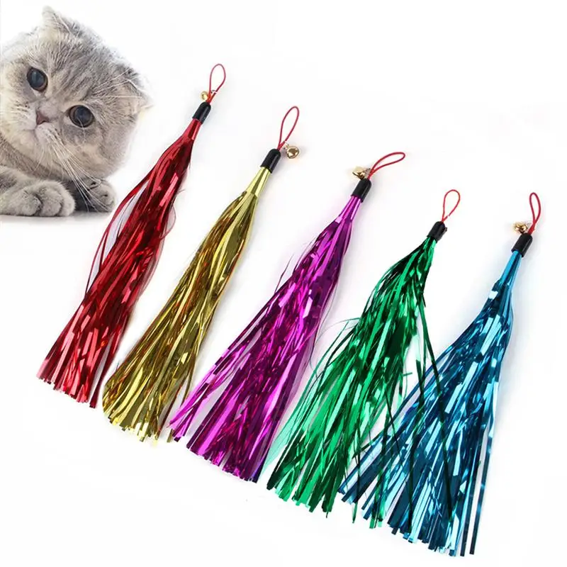 5PCS/Set Colorful Cat Wand Refill Ribbon Glitter Cat Stick Replacement Kitten Toy Cat Wand Refill Pet Supplies Cat Accessories