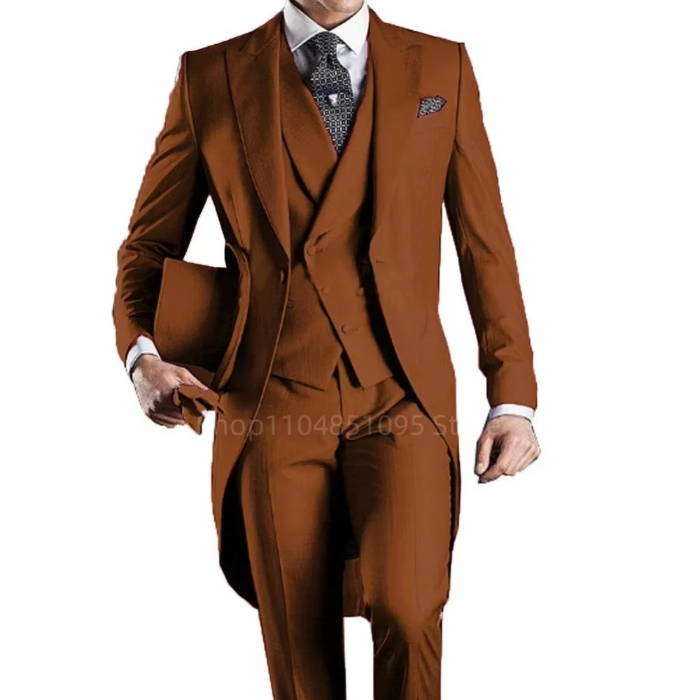 Красный свадебный смокинг для мужчин, комплект из 3 предметов для курения, официальный танец, выпускной, мужской костюм жениха, модный костюм на заказ