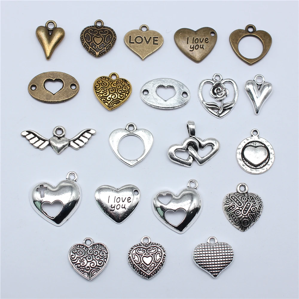 10pcs Heart Charms For Jewelry Making Antique Bronze Silver Color Pendants DIY Crafts Making Findings Handmade Tibetan Jewelry