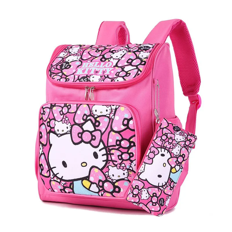 Hello Kitty Cartoon plecak o dużej pojemności śliczny rozjaśniający oddychający tornister studencki + piórnik 2-częściowy zestaw plecak dziewczęcy