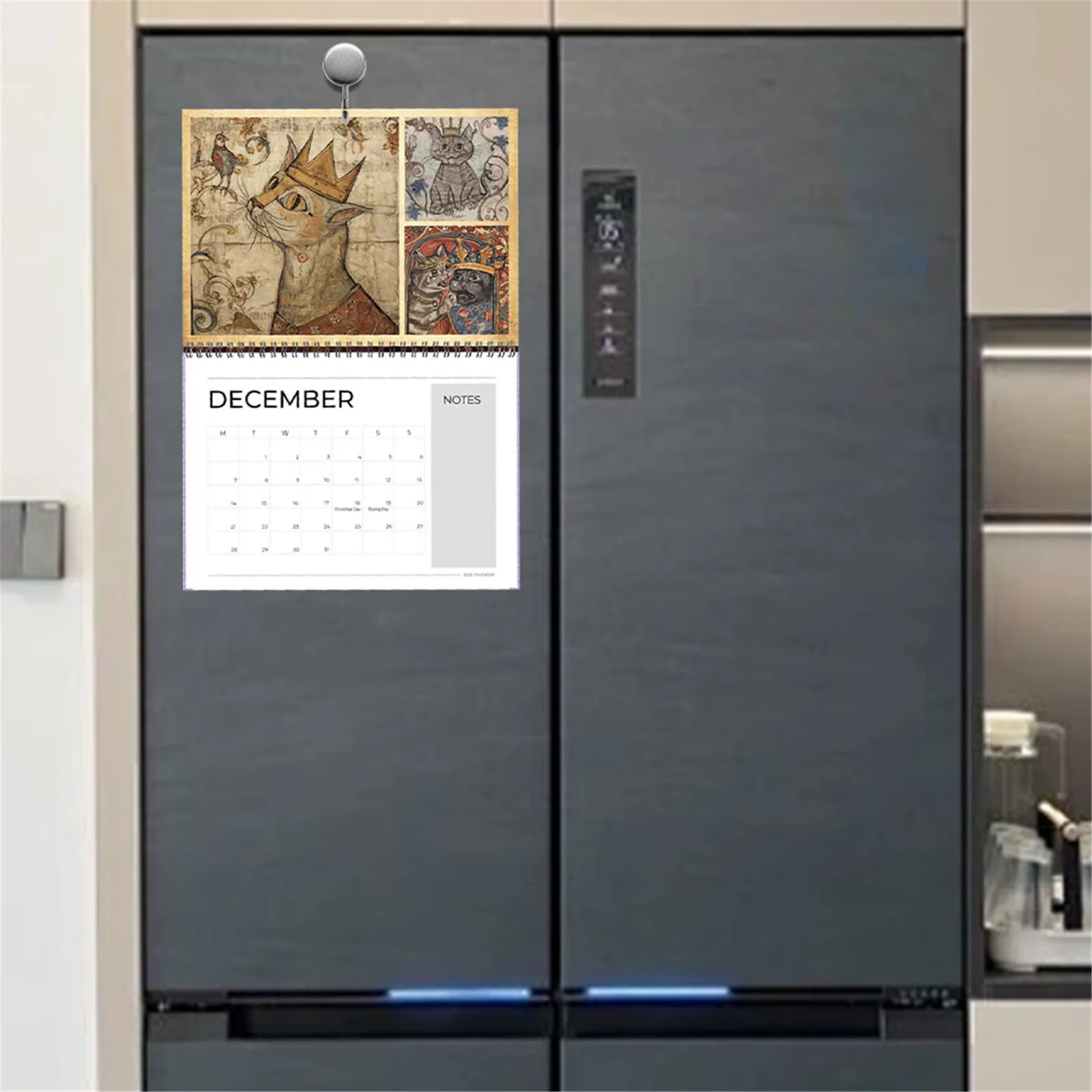 2026 تقويم الحائط عصر النهضة نمط 12 أشهر التقويم 2026 مضحك القط التقويم غريب القرون الوسطى القط جدار التقويم لمحبي القط