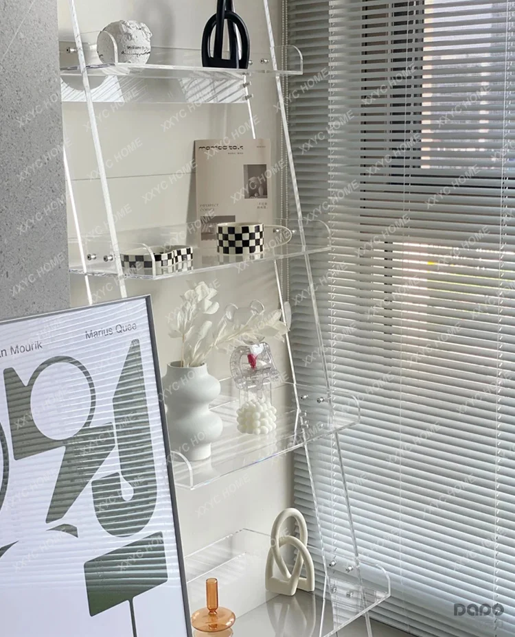 Floor-to-ceiling Transparent Acrylic Storage Living Room Multi-layer Bookshelf Storage Magazine Flower Stand Against