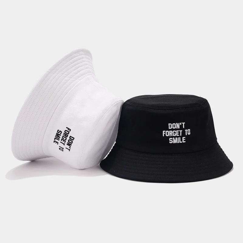 Don't Forget To Smile Letter Print Bucket Hat Fashion Cotton Fisherman Cap