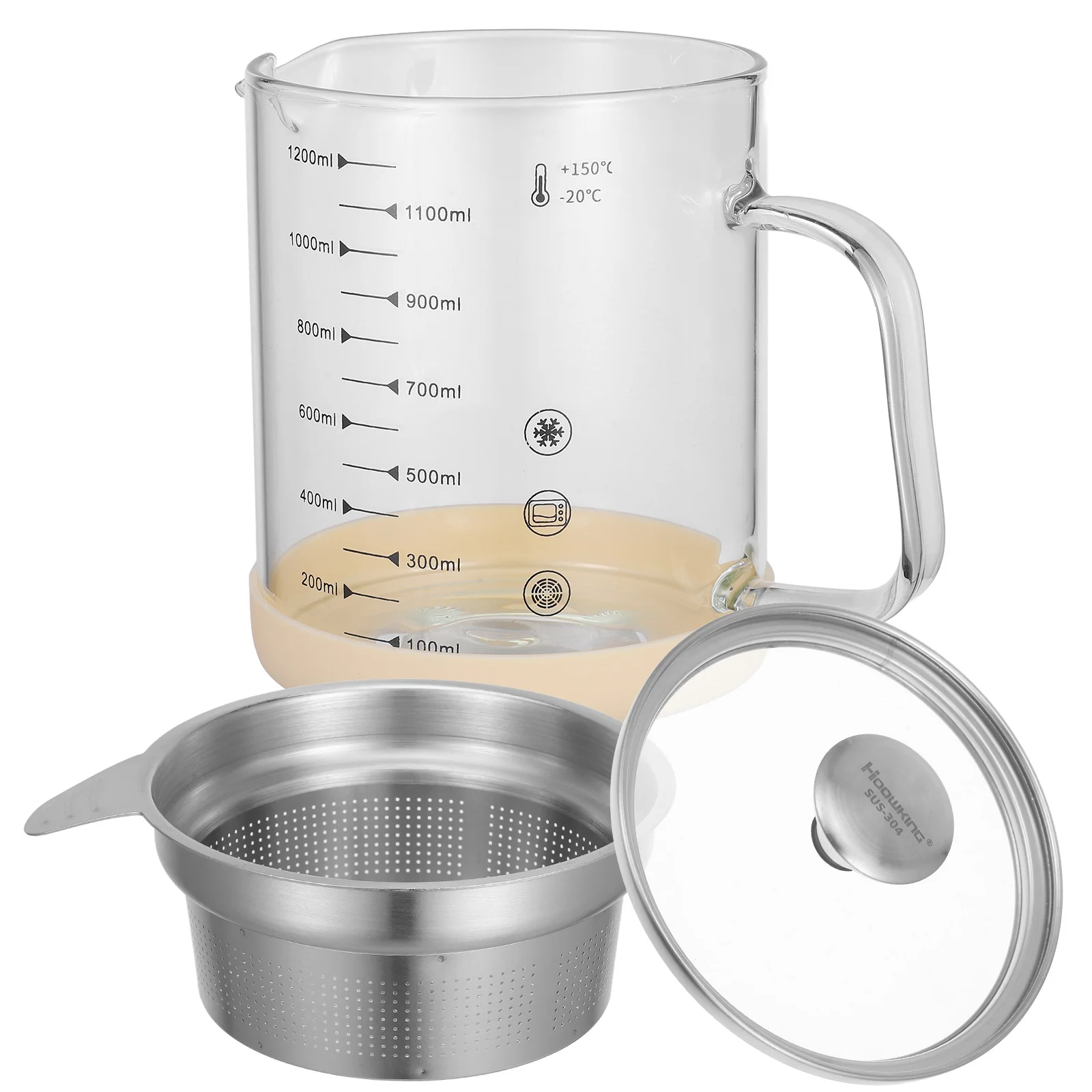 

Kitchen Grease Container Oil Separator Jug Multifunctional Filter Pot Strainer for Juicing